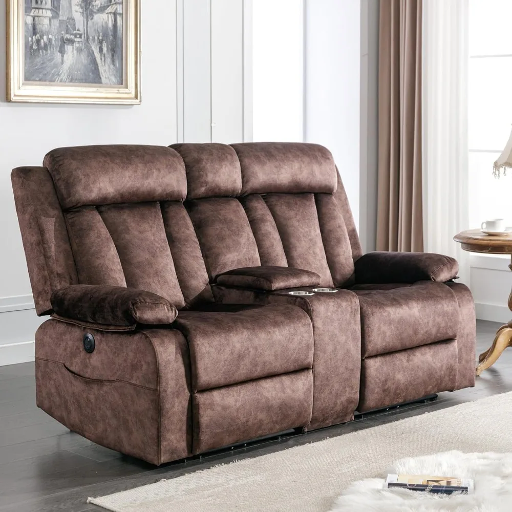

Power Reclining Loveseat with Console, Double Recliner Loveseat with Heat and Massage, Cup Holders, USB & Type-C Charge Ports