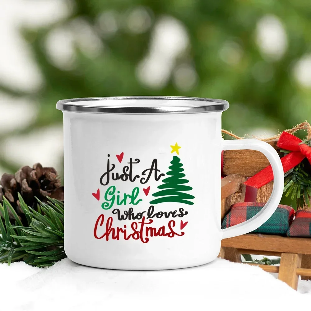 Coffee Cups Just A Who Loves Christmas Enamel Mugs Xmas Party Wine Dessert Cocoa Chocolate Handle Cup Gifts for Family Friends