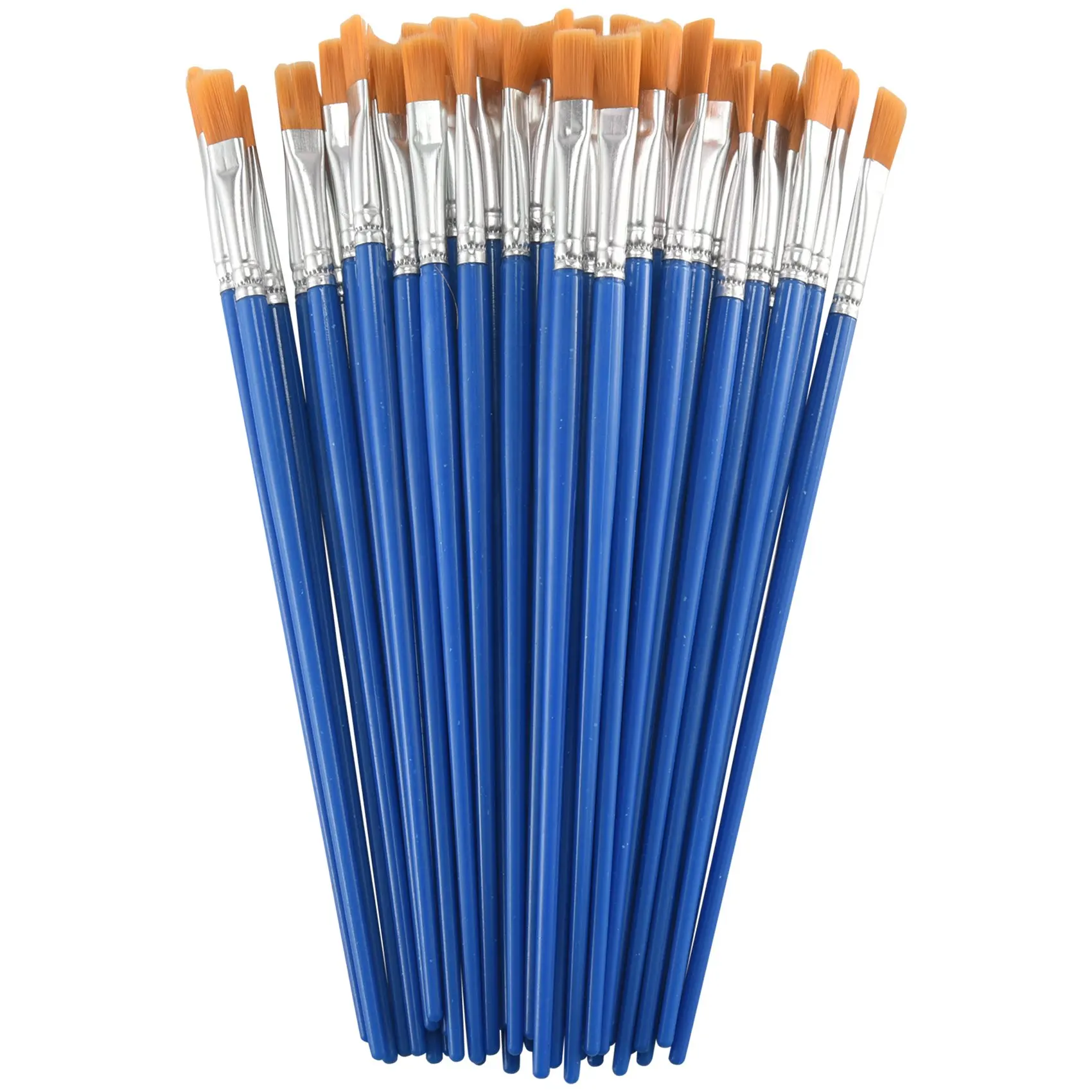 WOWFU-100 Pcs Flat Paint Brushes,Small Brush Bulk For Detail Painting,Nylon Hair Brushes Acrylic Oil Watercolor Fine Art Paintin