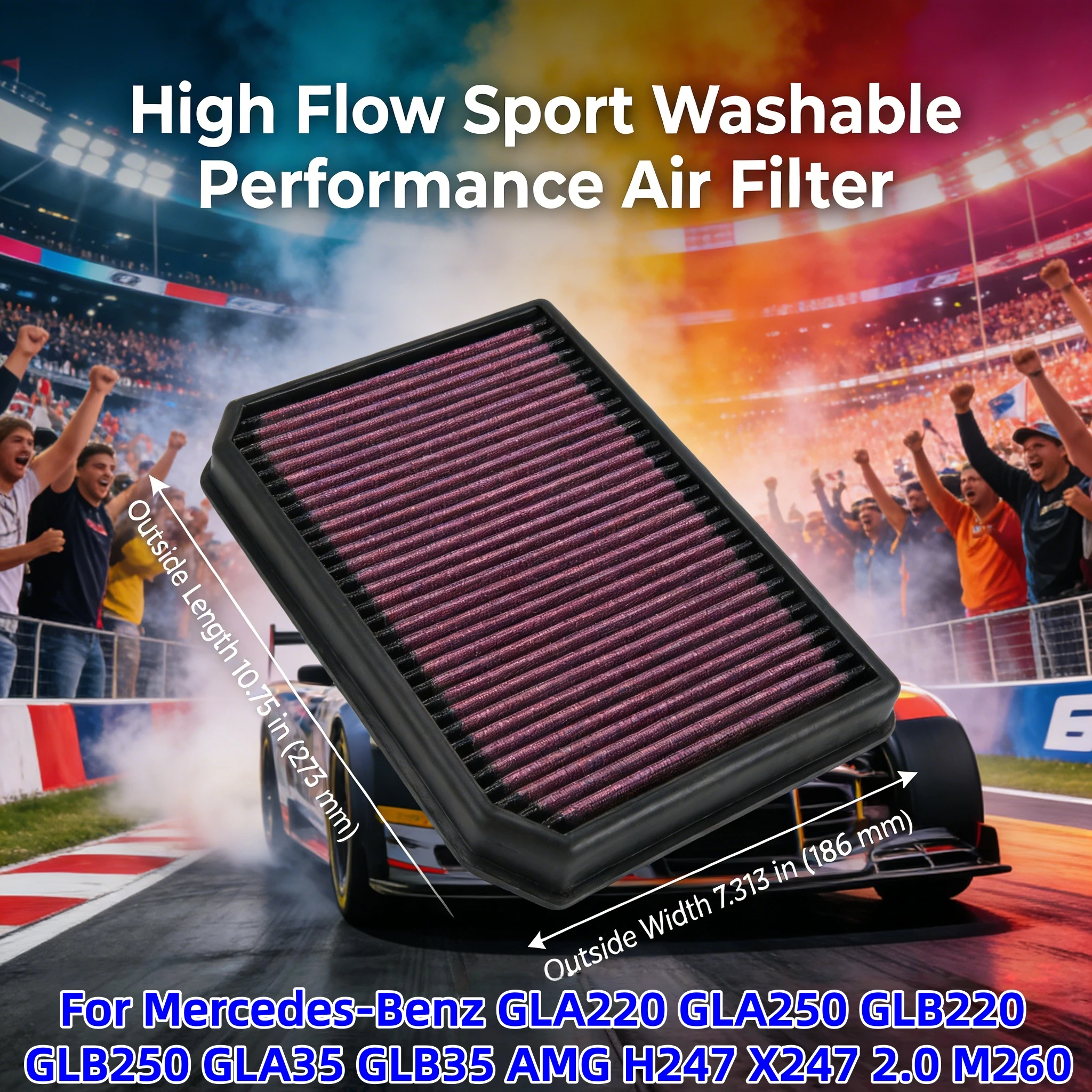 

For Mercedes-Benz GLA220 GLA250 GLB220 GLB250 GLA35 GLB35 AMG H247 X247 2.0 M260 High Flow Sport Washable Replacement Air Filter