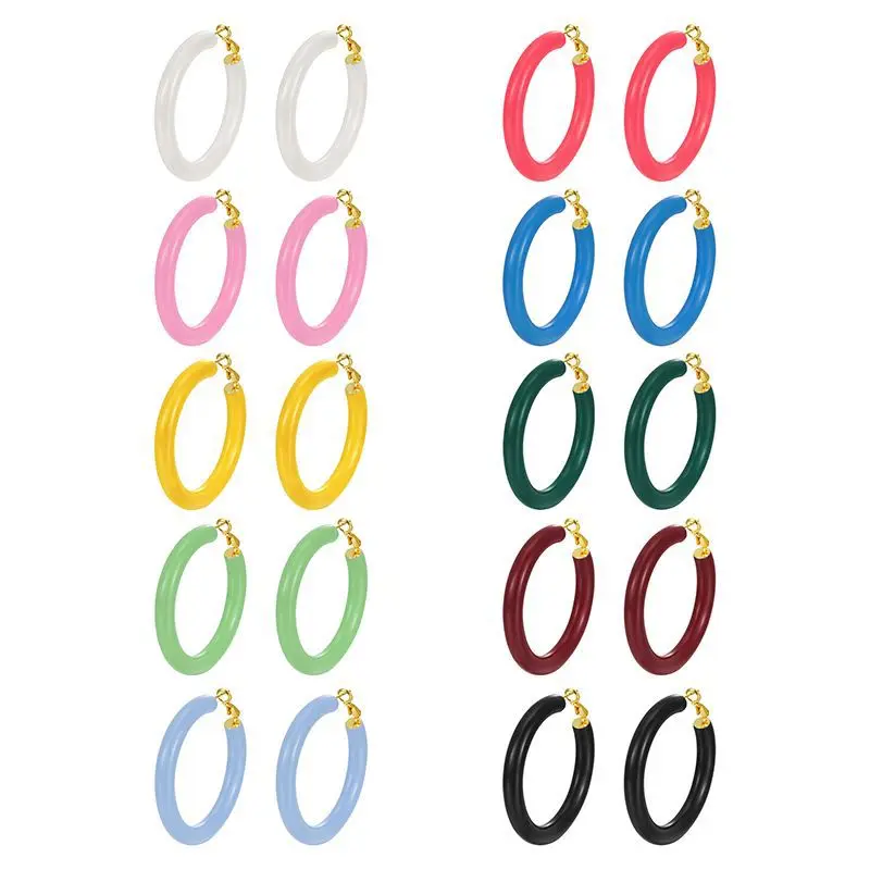 

Fashion Luxury Style Metal 14k Gold Plated Enamel Large Hoop Earrings for Women