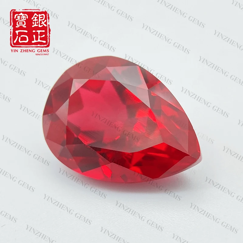 YinZheng الكمثرى شكل حمامة الدم روبي لهب ذوبان زراعة الياقوت يمكن توفير GRC أو AGL شهادة روبي الاصطناعية فضفاضة
