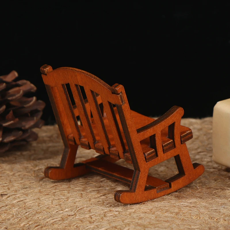 /Kb/Wooden Mini Dollhouse Rocking Chair Model Toy DIY Miniature Accessory 1/12 view 2