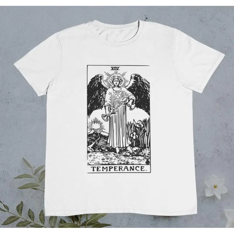 

Футболка с картами Таро Temperance, черно-белая, 100% хлопок премиум-класса