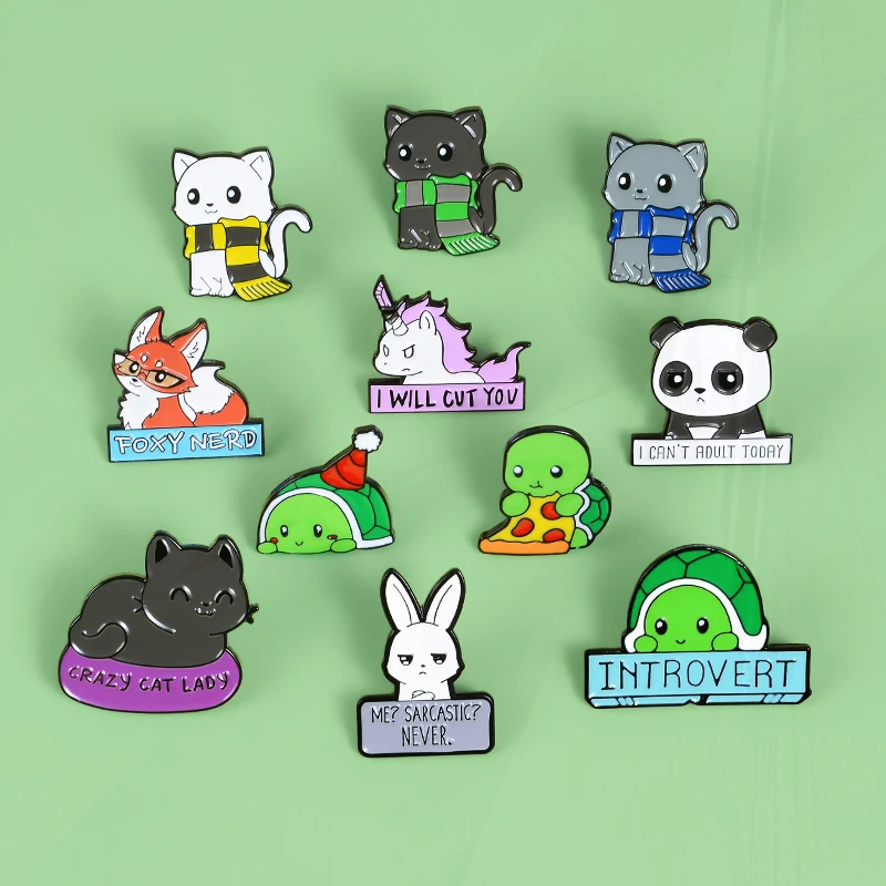 Fox Rabbit Pines Bag Clothes Lapel Pins Badges Funny Zoo Jewelry Cartoon Animal Enamel  Brooch Custom Panda Cat Turtle