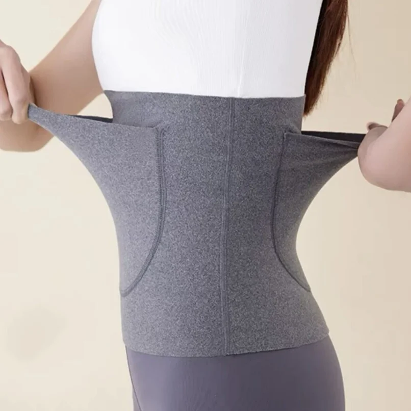1Pc Women's DEvelvetfabric Waist Belt With Two Pockets Breathable Support Belt Keep Your Stomach Warm & Protect Your Stomach