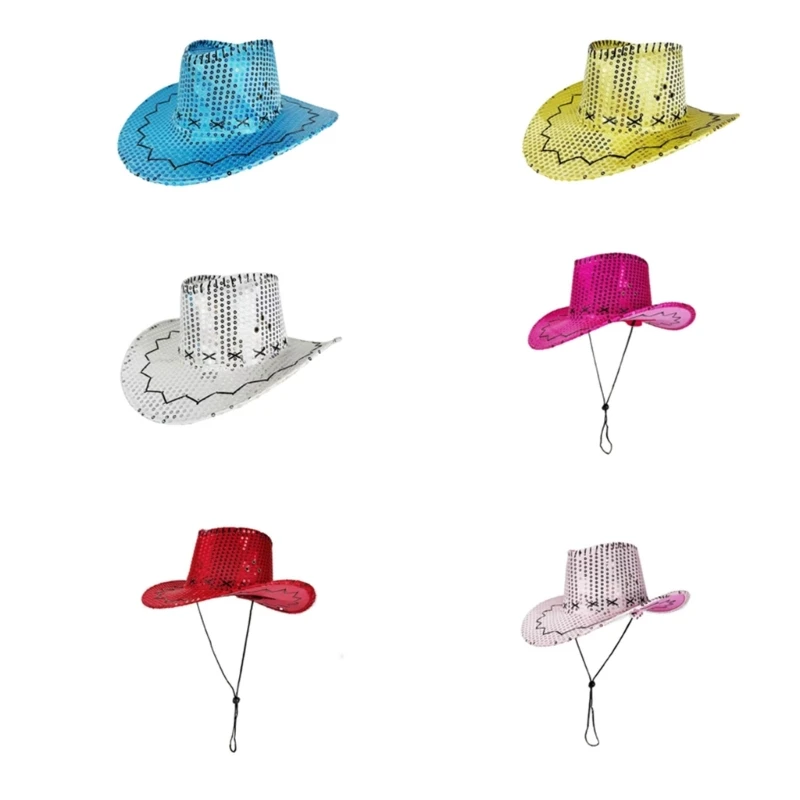 X7XB Comfortable Sequined Western Hat Designed for Extended Wear Suitable for Traveler Workers Lightweight Friendly