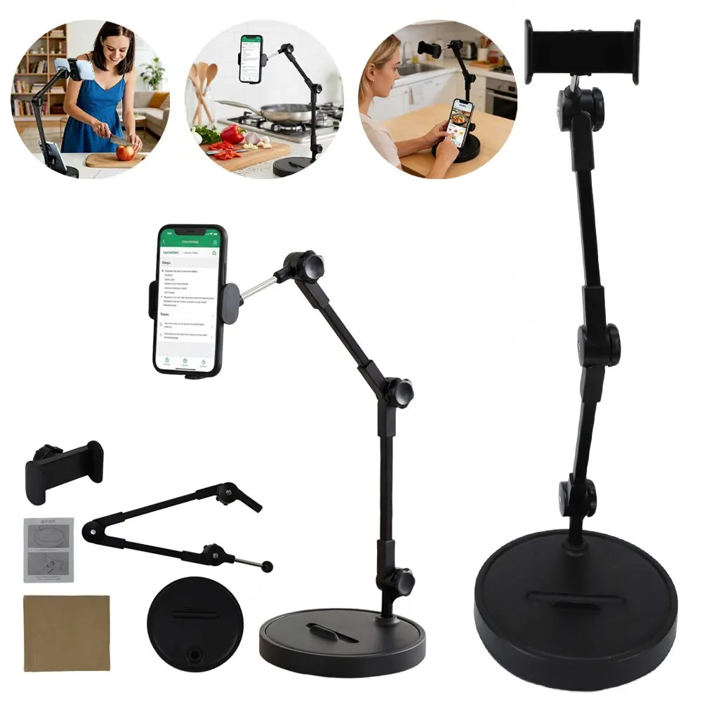 55cm Telefonhalterung Multidirektional Verstellbarer Mechanischer Arm Runde Basis Stabiler Telefonhalter für Live-Streaming Videoanrufe Home Office