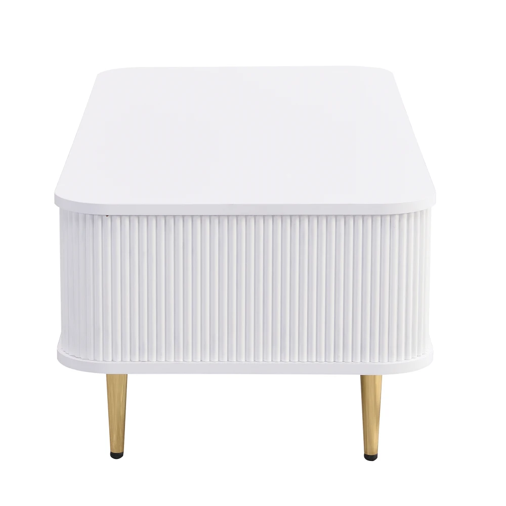 Gebogener Eck-Wohnzimmertisch, goldene Hardware, gewellte Seiten, Doppelfunktions-Couchtisch und Beistelltisch mit Schubladen – Detail 14
