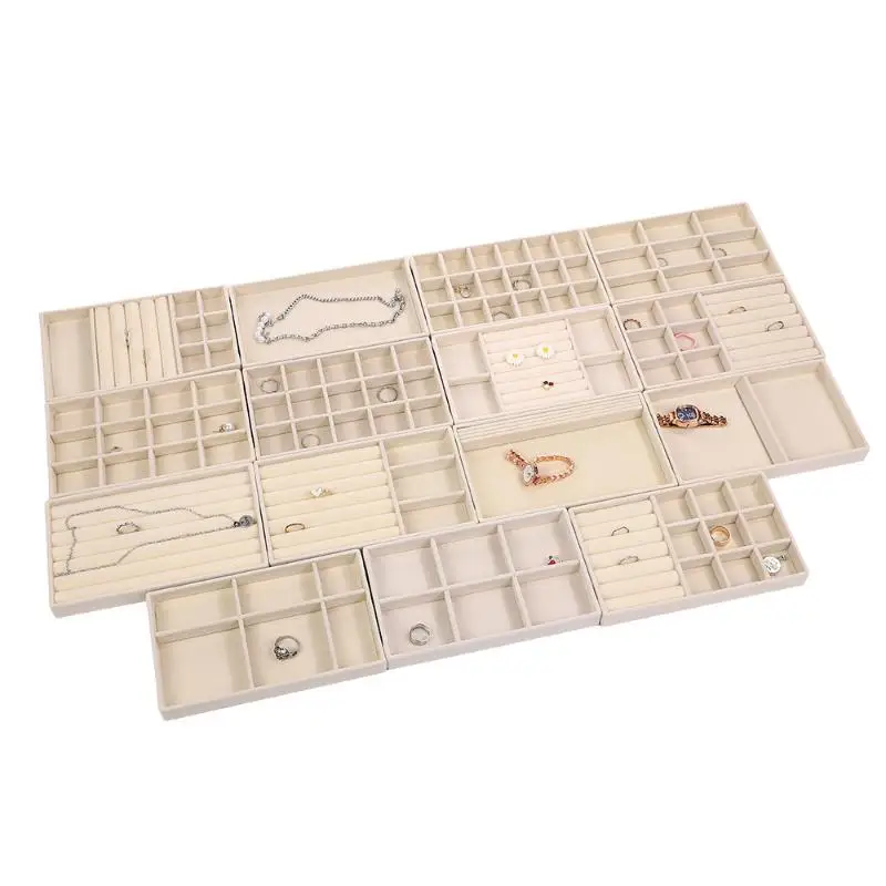 

Velvet Jewelry Organizer with 12+ Compartments -Ring&Earring Display Tray for Necklace/Bracelet Storage,Luxury Home Jewelry Case