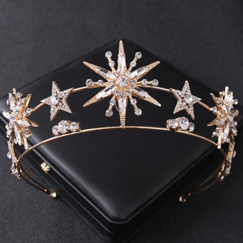 Trendy Silver Color Tiaras And Crowns Stars Princess Queen Diadems Bride Wedding Hair Accessories Rhinestone Hairbands Jewelry