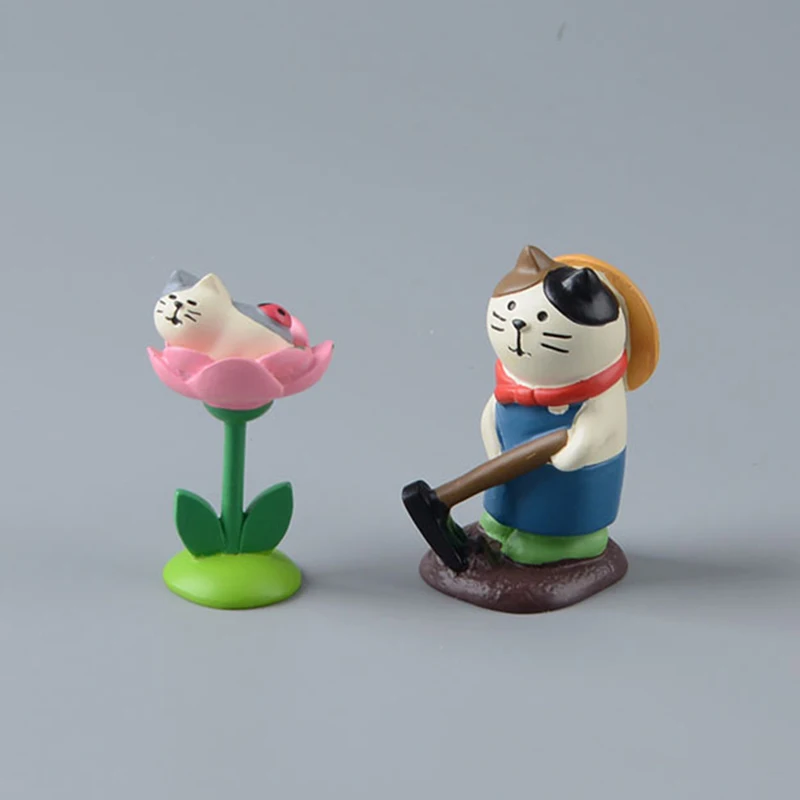 Cute Zakka Cat Gardening Series Resin Gardener Cat Flower Kitten Figurines Crafts DIY Desktop Home Landscape Decoration Doll