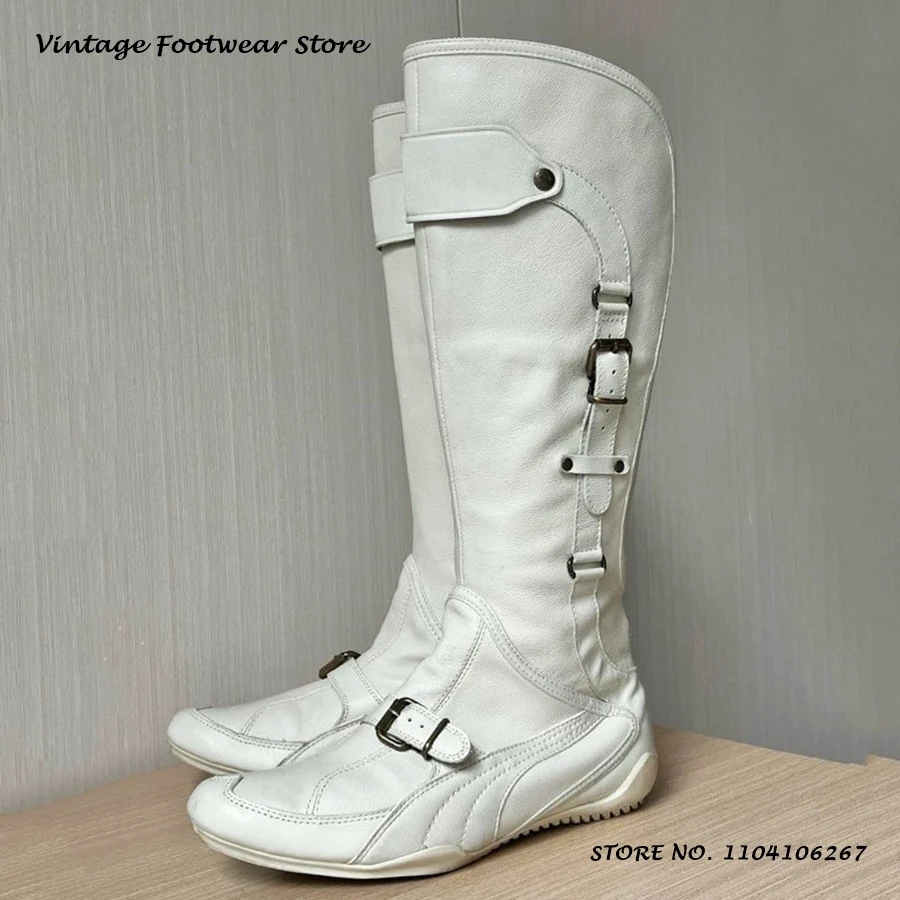 

Спортивные ботинки в стиле мотоциклетных сапог с круглым носком, на плоской подошве, повседневные, модные, женские, весенне-осенние, с боковой молнией, высотой до колена