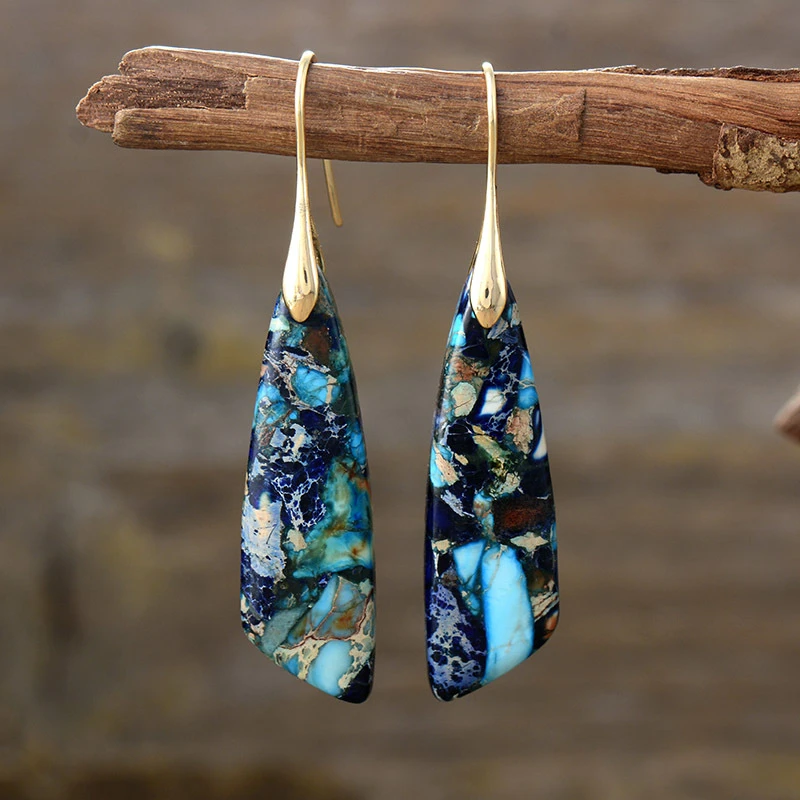 Bohemian Emperor Stone Geometric Pendant Earrings for Women European and American Natural Stone Jewelry Personalized Earrings