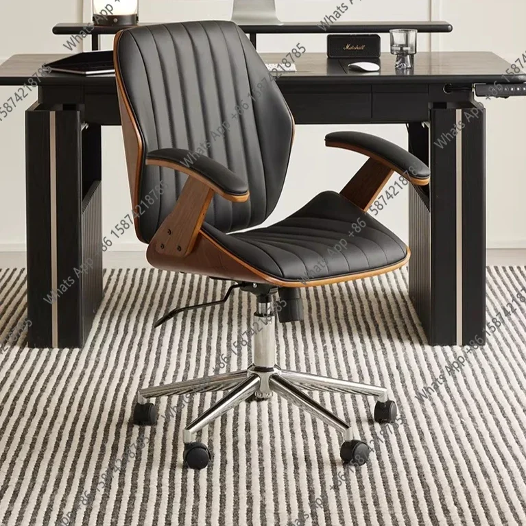 N62 Leather computer chair light luxury high-end ergonomic chair retro backrest office chair can be lifted