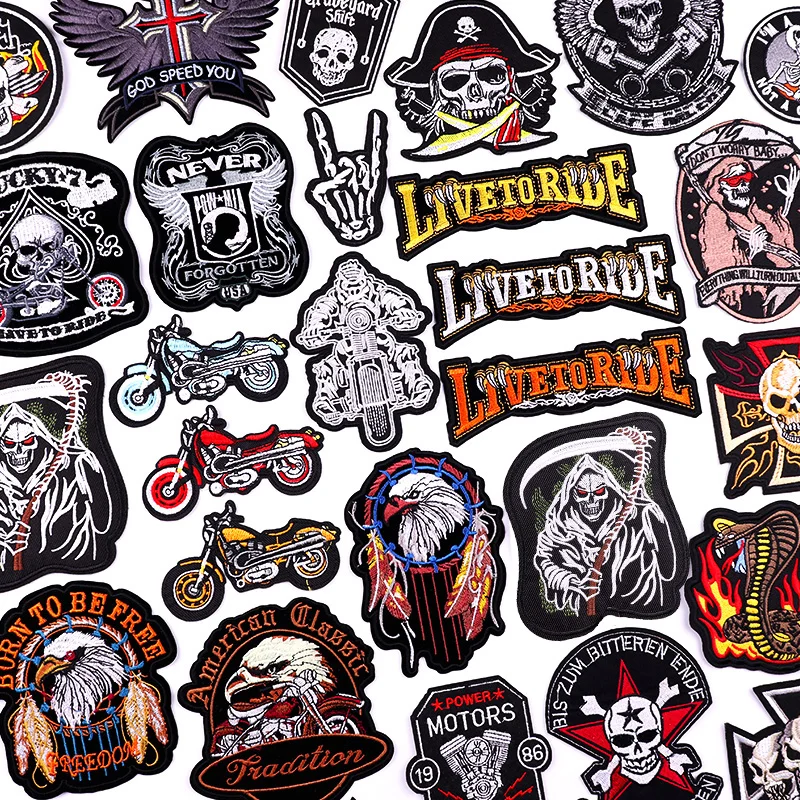 Punk Patch Motorcycle Biker Eagle Embroidery Patch Iron On Patches For Clothing thermoadhesive Patches On Clothes Jacket DIY