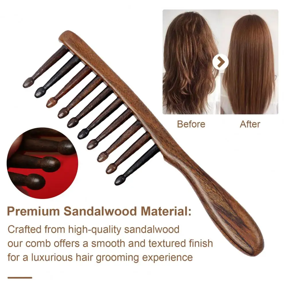 

19.5cm Sandalwood Scalp Massage Comb Wide Teeth Anti-static Growth Head Massager Brush Wooden Manual GuaSha Comb(Random Color)