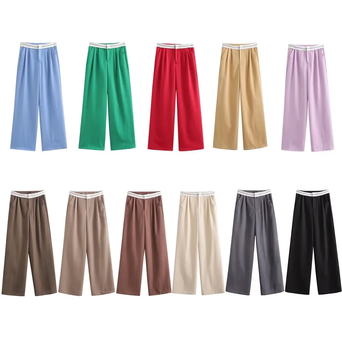 

Fashion Women Pants 2023 Summer Spring Solid Color Wide Leg Pants Female Vintage Casual Loose Chic Trousers New In