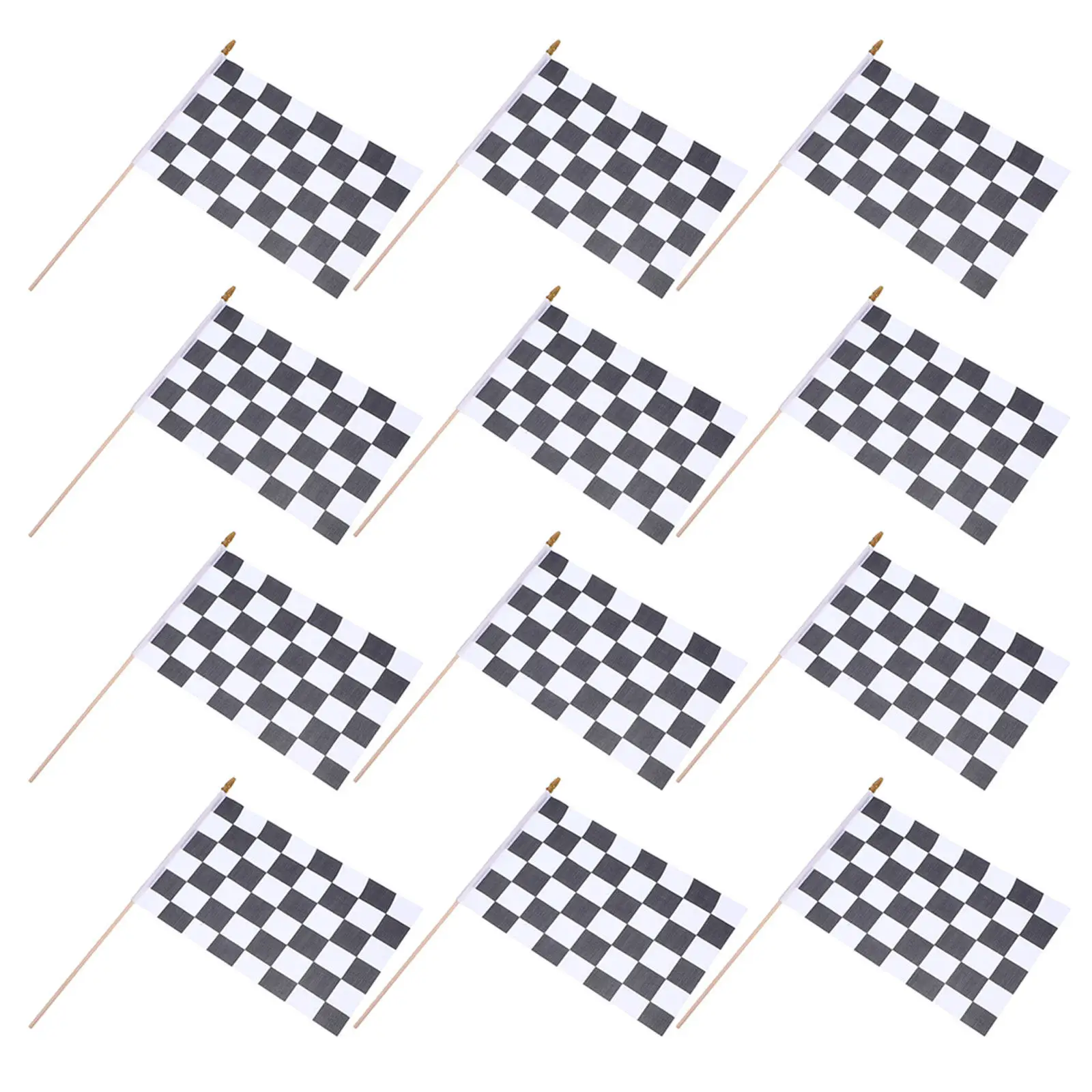 16 PCS Mini Racing Flag Black and White Checkered Race Track Flags Hand Held Car