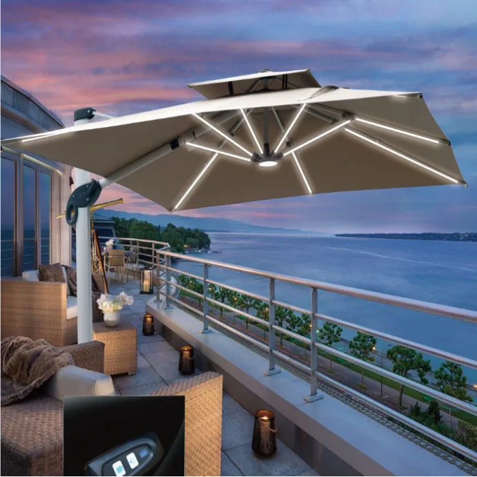 -Outdoor parasol square standing super large advertising tent stall commercial with led light strip beach Roman