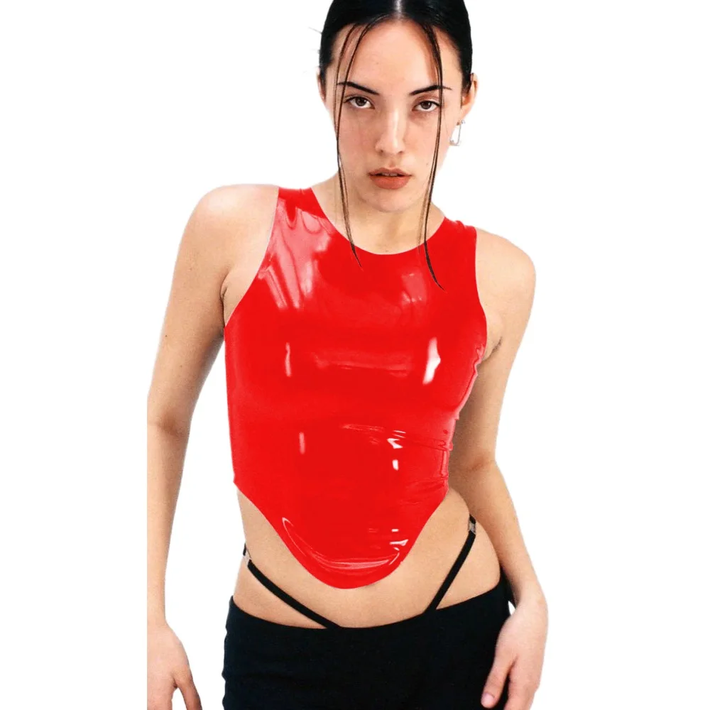 Gothic Faux Leather Crop Tops for Women,Faux Latex Tank,Skinny Short Crop Tops,Latex Look Tanks, High Street, Club, Sexy Fashion