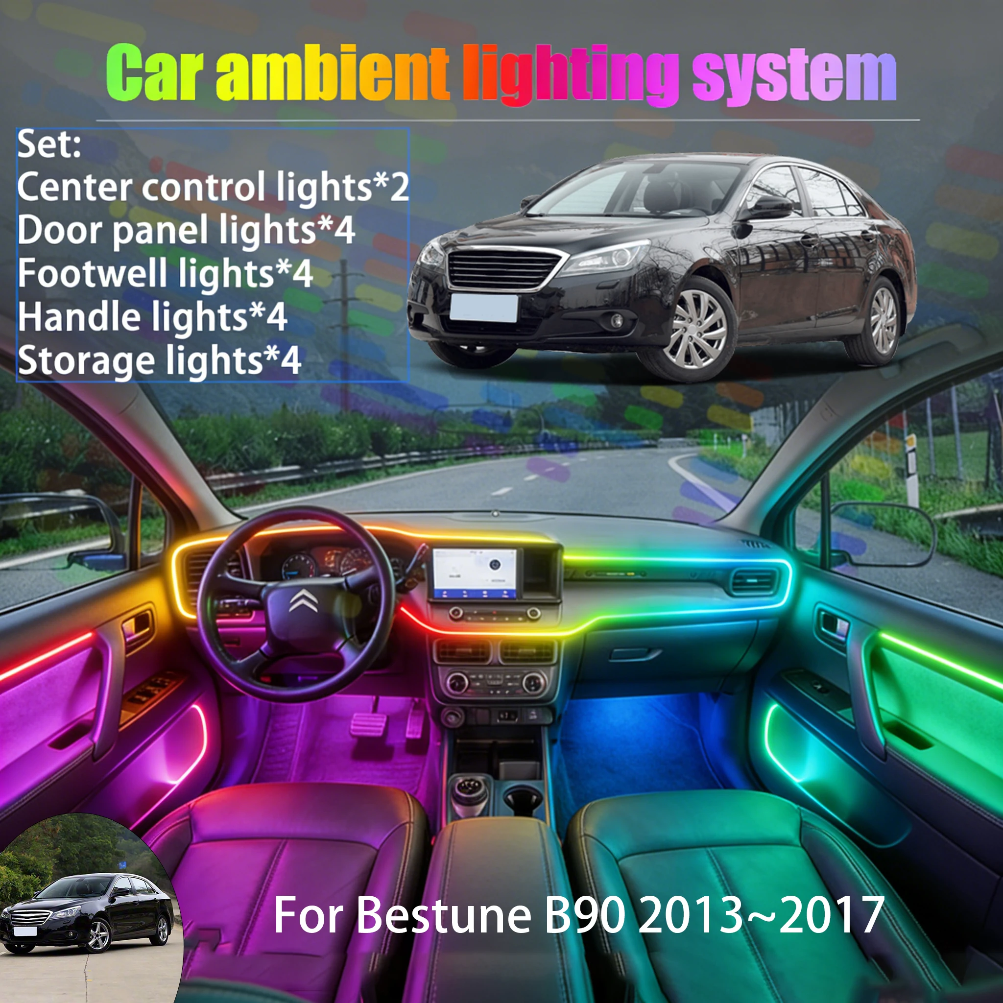 

For Bestune B90 2013~2017 2/18 in 1 Car ambient lighting Led trunk interior led lights USB RGB Ensemble Streamer Auto Parts