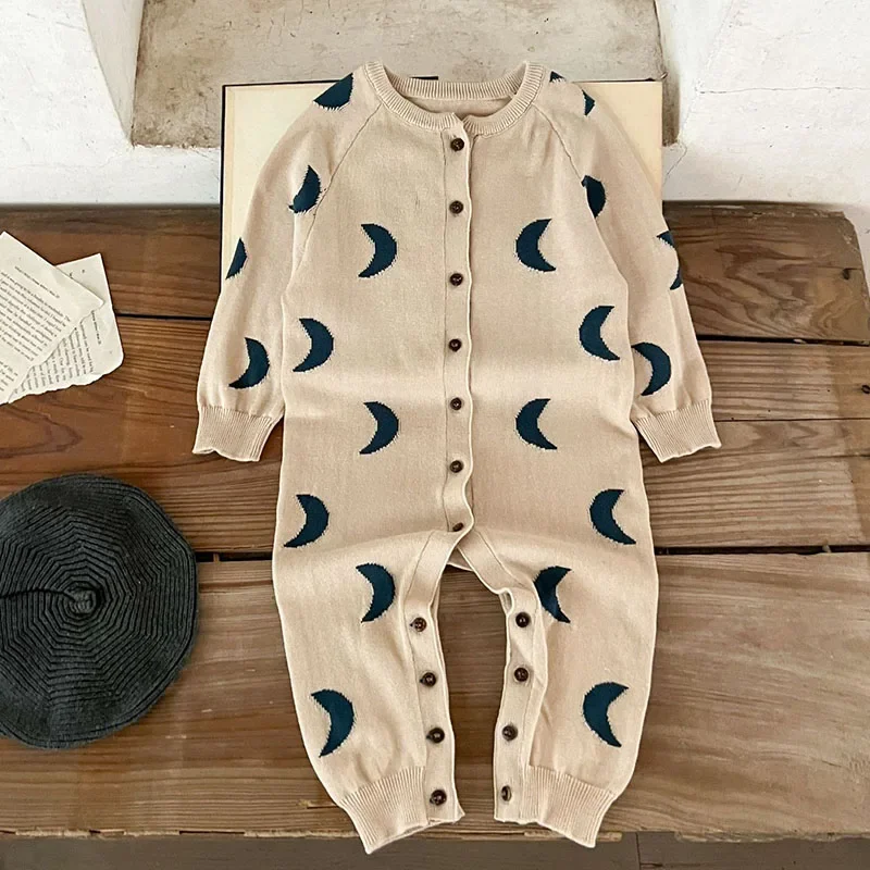 2024 New Autumn Infant Baby Girls Boys Knitted Jumpsuit Long Sleeved Print Toddler Baby Knitted Romper Baby Knitted Clothing