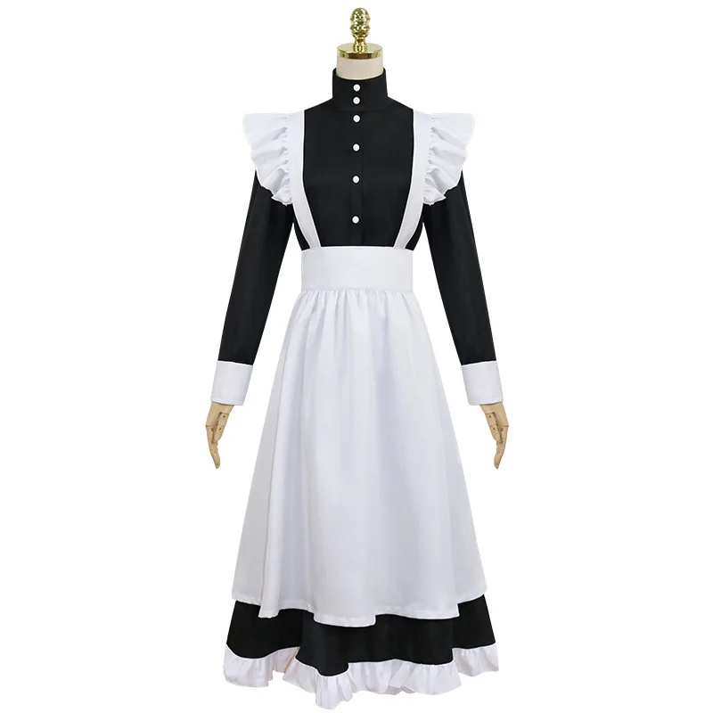 Classic Black White Maid British Style Pearl Thread Long Coffee Shop Maid Dress Home Holiday COSPLAY Men's Women's Clothes