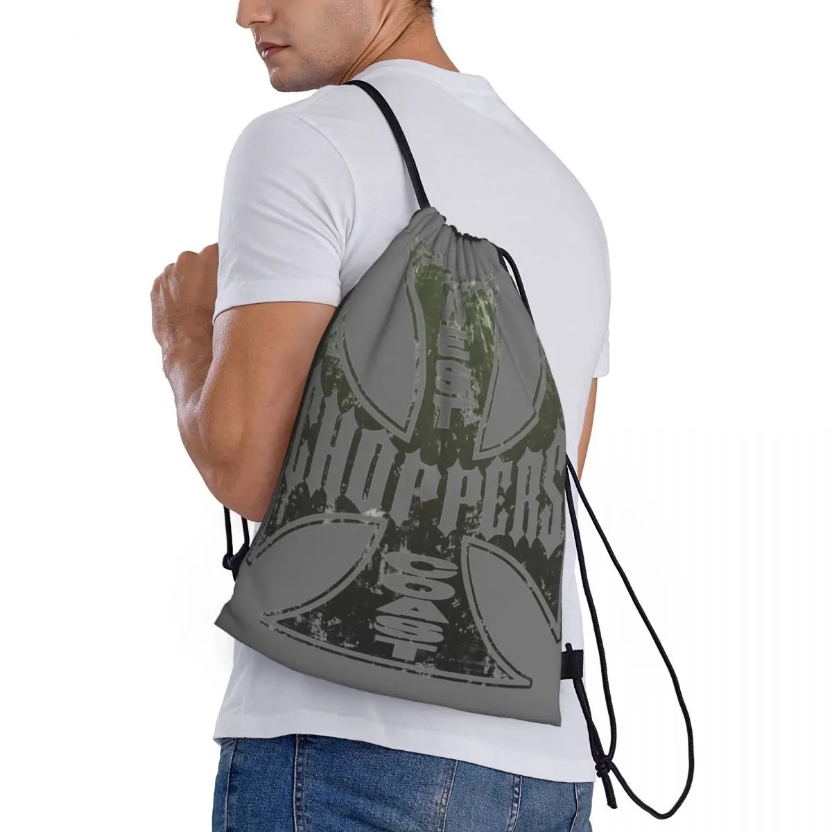 Custom West Coast Iron Cross Choppers Drawstring Bag Men Women Portable Sports Gym Sackpack Training Backpacks