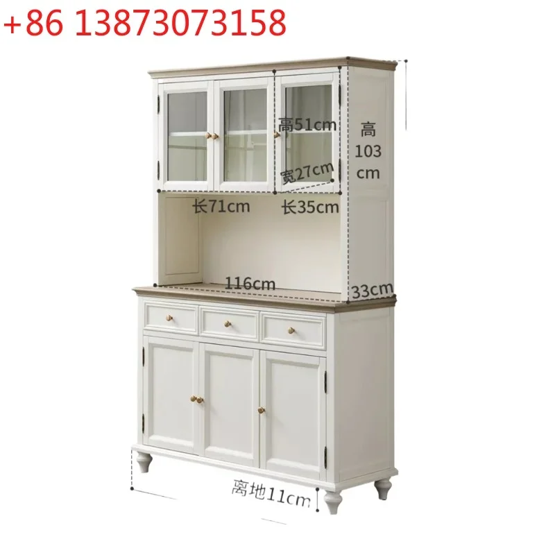 American white solid wood dining side cabinet, three doors, living room high cabinet, integrated wall storage cabinet