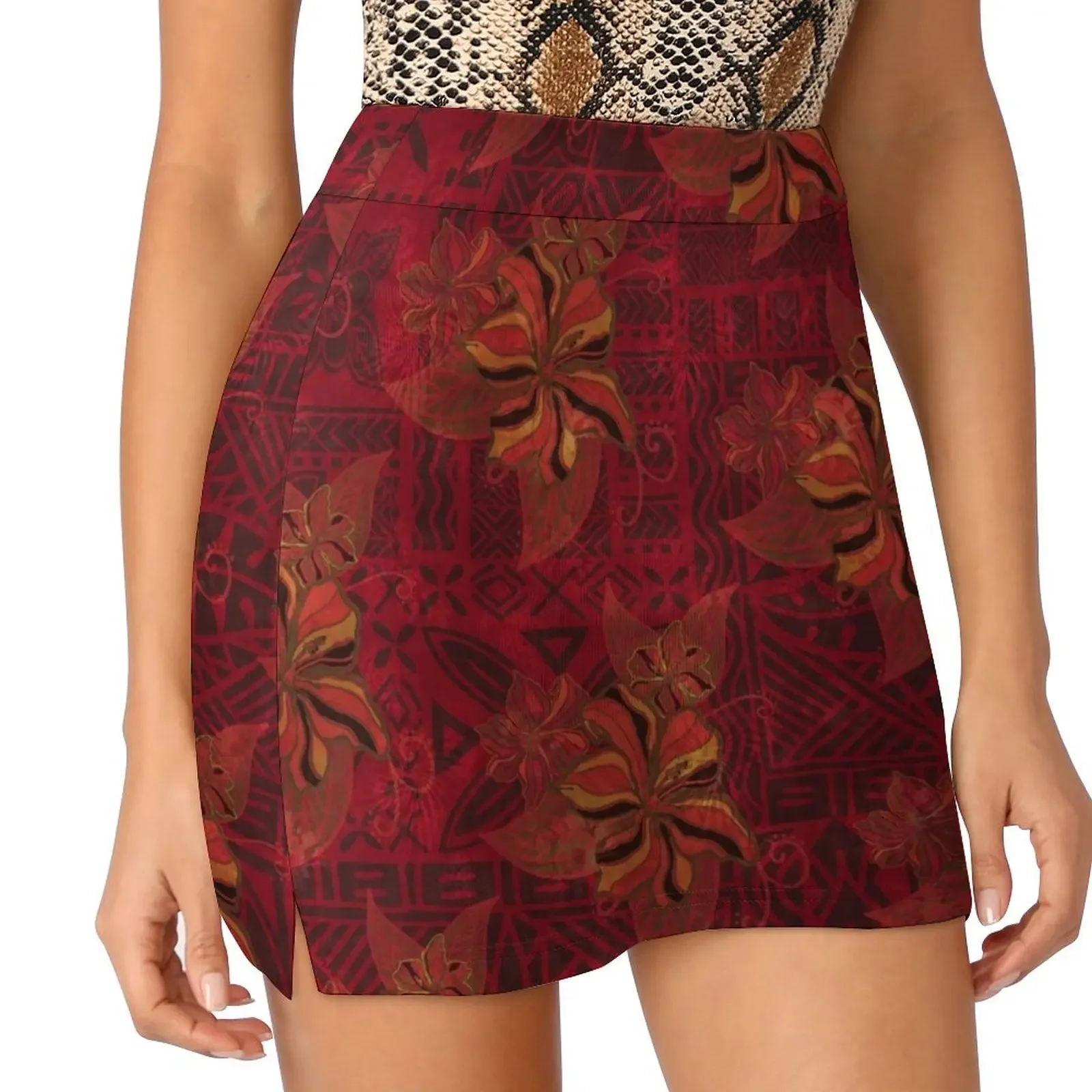 

Hawaiian - Polynesian - Samoan Vintage Lava Red Tapa Hibiscus Print Mini Skirt new in clothes