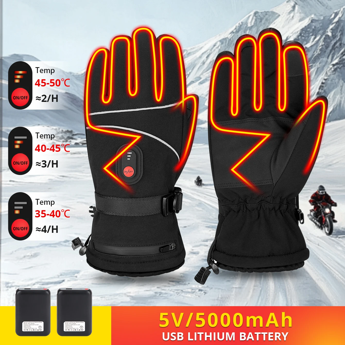 New Motorcycle Heating Gloves Winter Warm Motorcycle Riding Electric Heating Gloves With Battery Self Heating Gloves