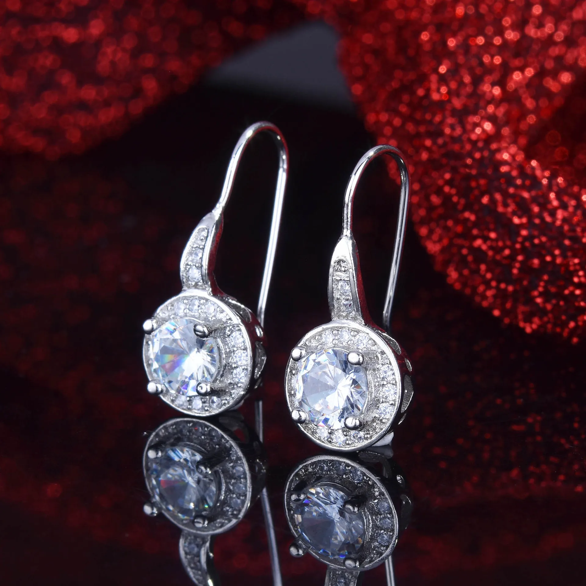 New inlaid eight hearts and eight arrows zircon silver stud earrings, women's ear jewelry earrings