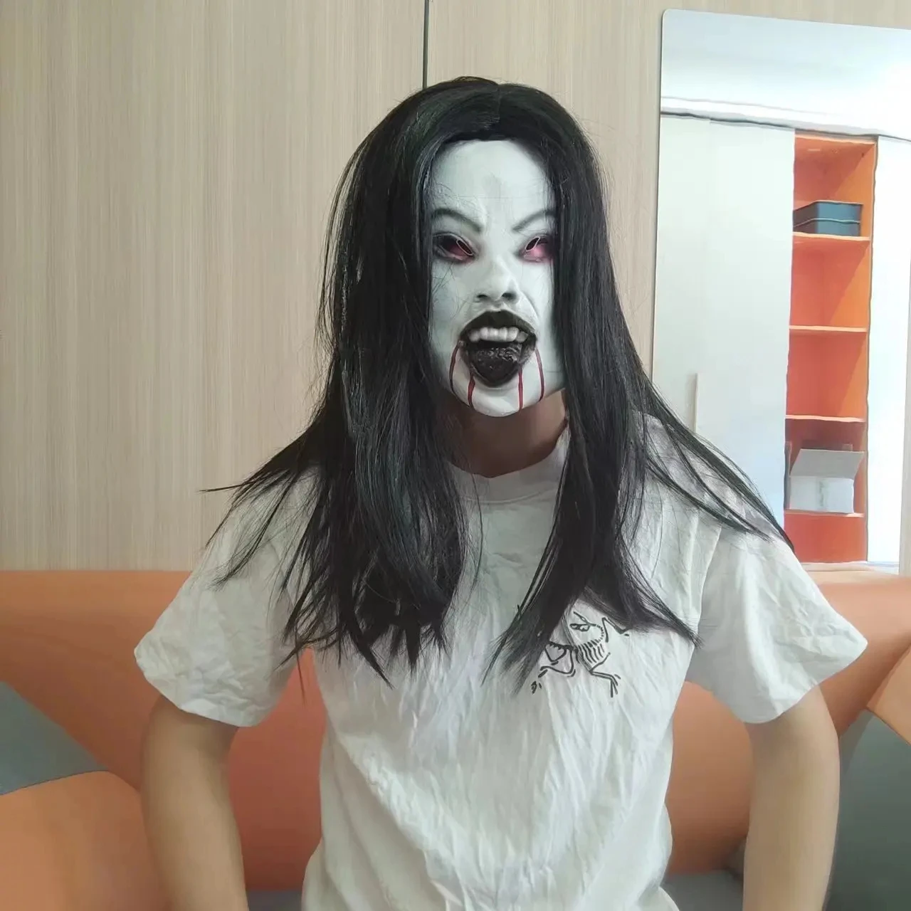 Máscaras de mujer aterradoras, tocado de pelo largo, tocado de bruja, decoración de Halloween, disfraz de fiesta, tocado espeluznante, accesorio para la cabeza