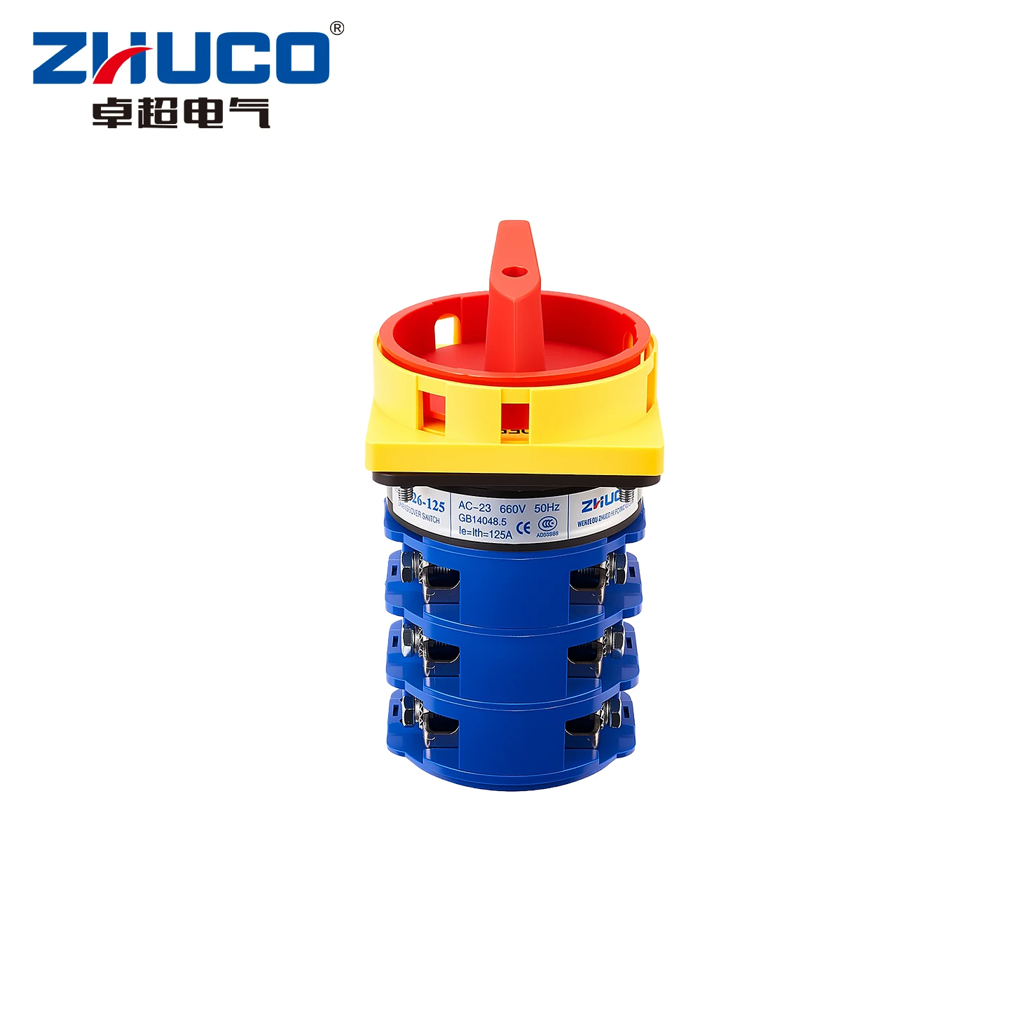 Zhuco 2-Position Selector Switch 125A 690V, 12-Terminal Universal Rotary Cam Selector with Locking Switch, Suitable for Distribution Cabinets, Machine Tools, Industrial Panels (Szw26-125/3Gs, on Off, Off on)