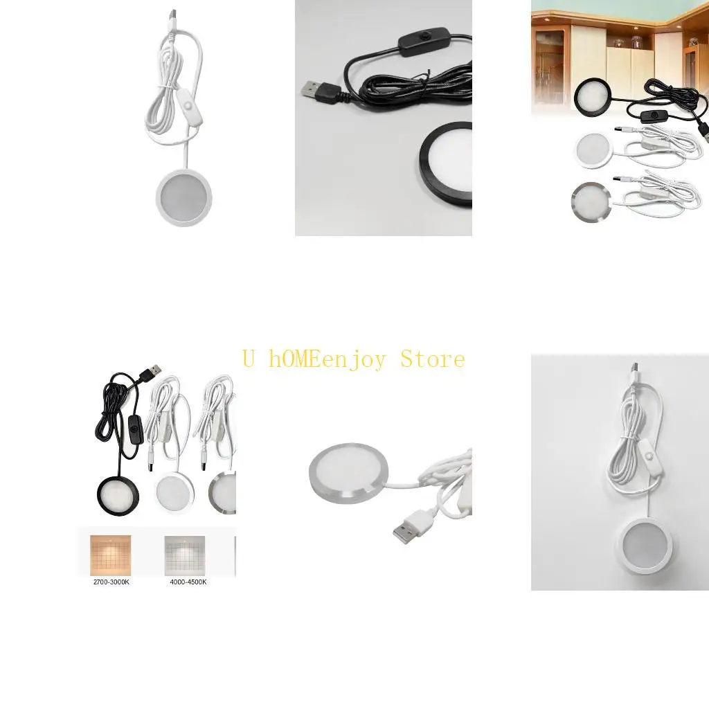 B0KF 5V3W USB LED Light With 59mm Round Base Desk Lamp Energy Efficient Under Cabinet Puck Light