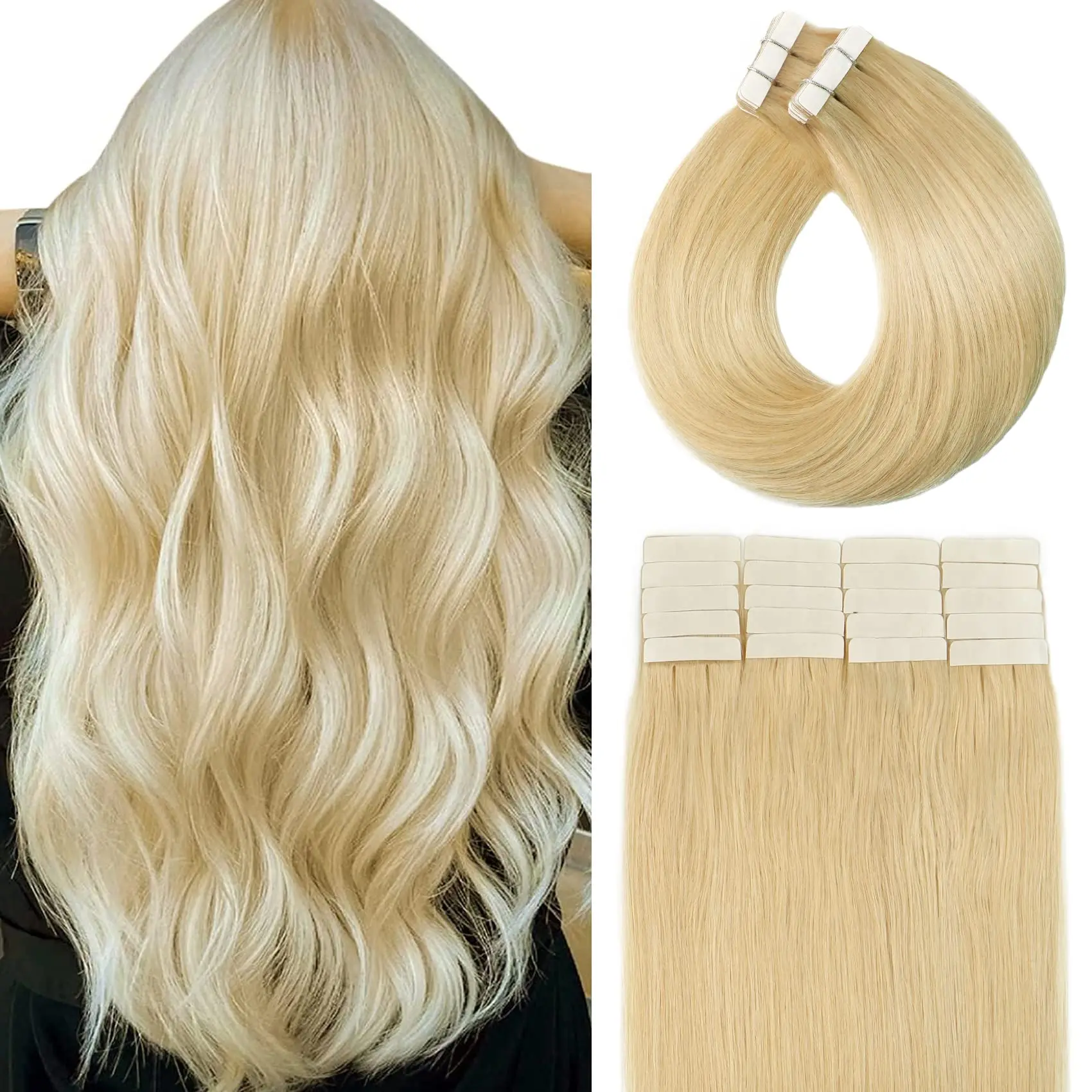 شريط احترافي في وصلات الشعر 100% طقم ريمي للشعر البشري 20 قطعة مع أداة قضيب وحل مزيل لسهولة DIY بها بنفسك
