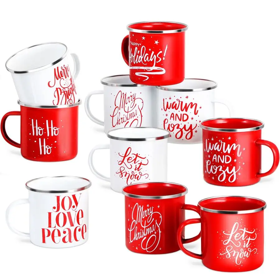 

20 Pcs Christmas Enamel Mugs Bulk Cute 12 oz Galvanized Steel Festive Funny Novelty Coffee Cup Merry Christmas Mug Gift Set for