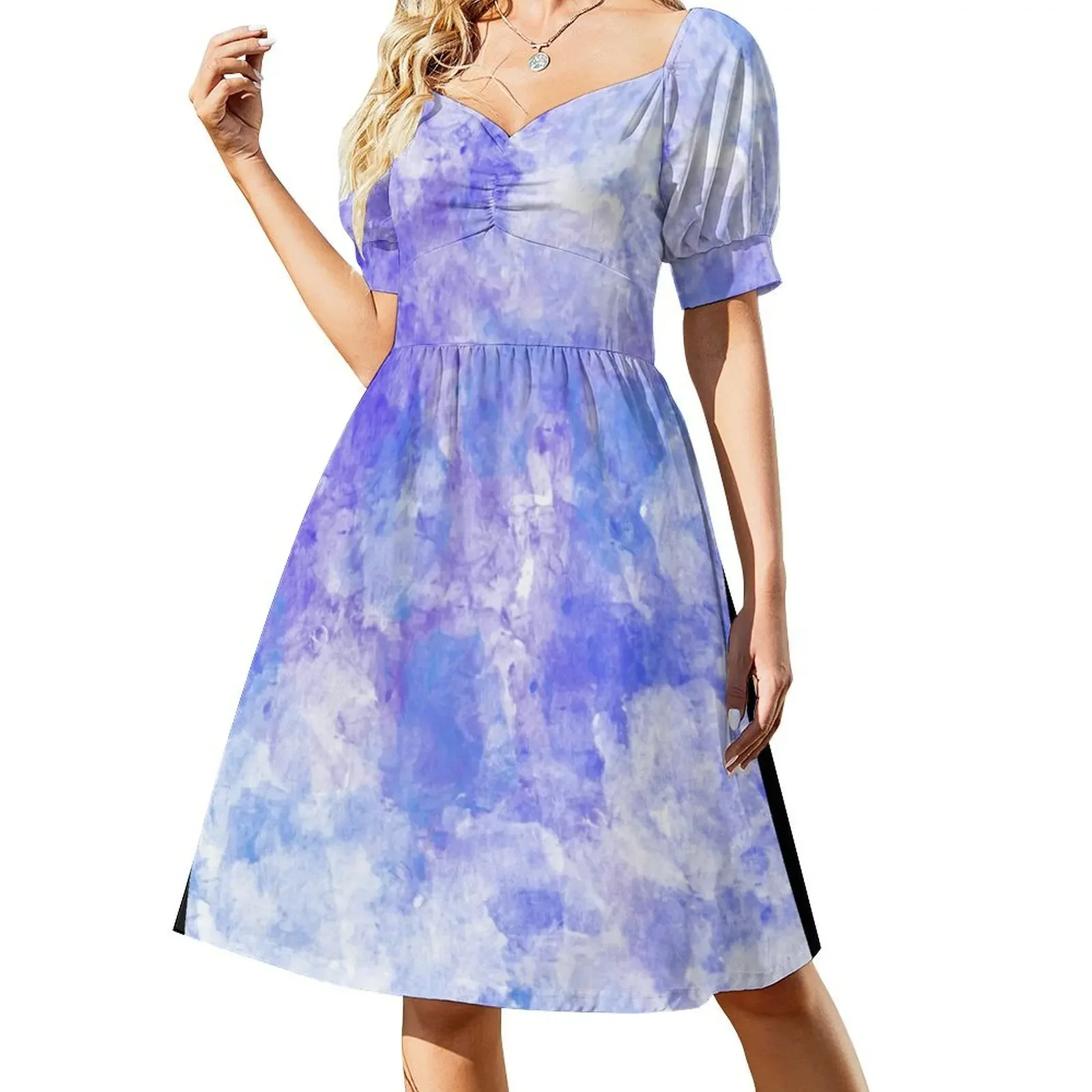

Blue-Purple Watercolor Short-Sleeved Dress Dress women dress for women 2025