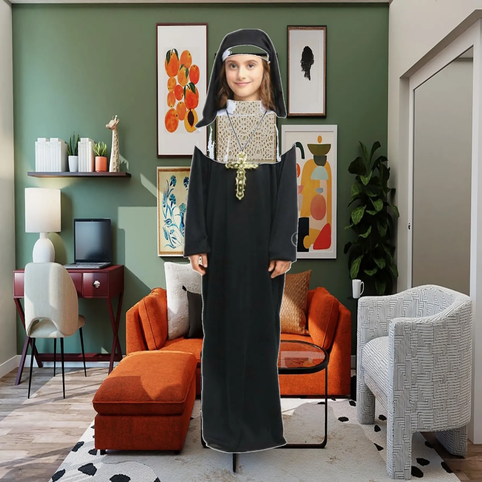 Children Nun Costume for Girls Classic Church Dress Cosplay Habit Set for Historical Reenactments or Pageants