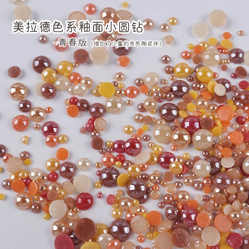 Maillard Color Style Half Round Pearls 2-6MM Mix Size Ceramic Rhinestones 1000pcs/lot for DIY Nails Art Garment