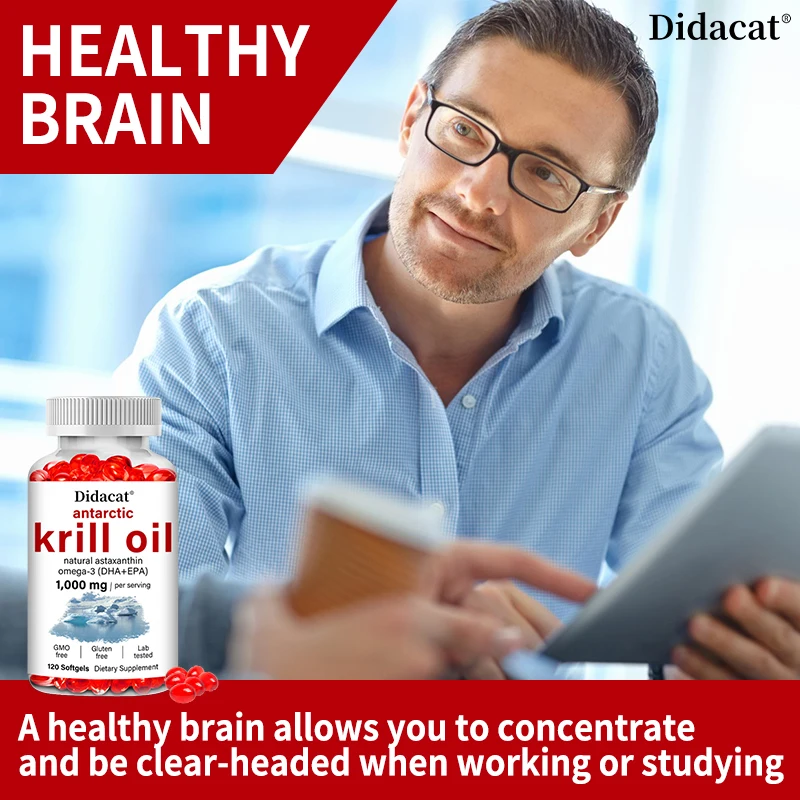 1000mg Krill Oil Softgels with Omega-3 EPA, DHA & Astaxanthin, Supports Heart, Brain, Joint, Eye, Skin & Immune Health, Non-GMO