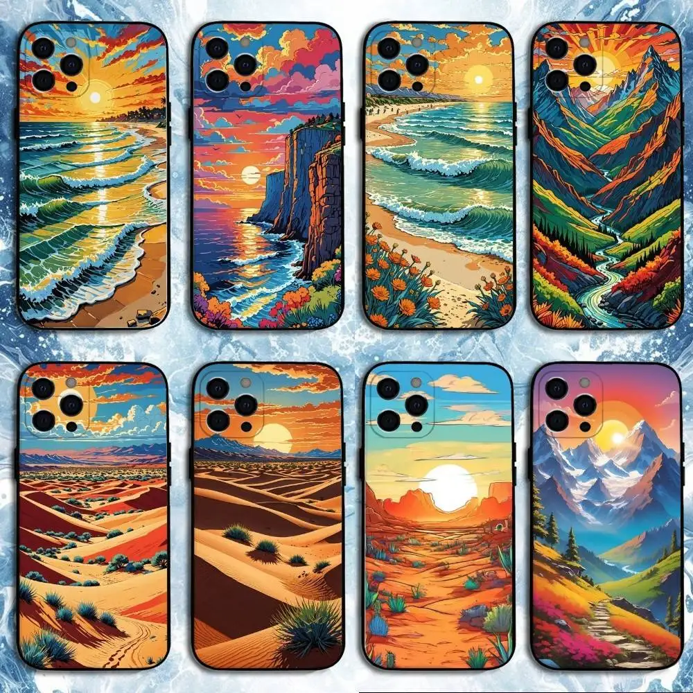 

ЦВЕТНЫЙ чехол для телефона SUNRISE CARTOON для iPhone 17,16,15,14,13,12,11 Plus, Pro Max, мягкий силиконовый черный чехол