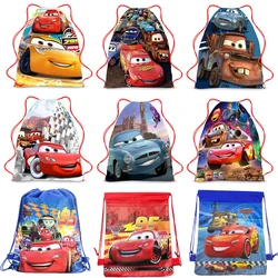 Disney Anime Carros Mochila Com Cordão, Relâmpago McQueen, Saco De Armazenamento Portátil, Kawaii, Doc, Enjadas, Desenhos Animados