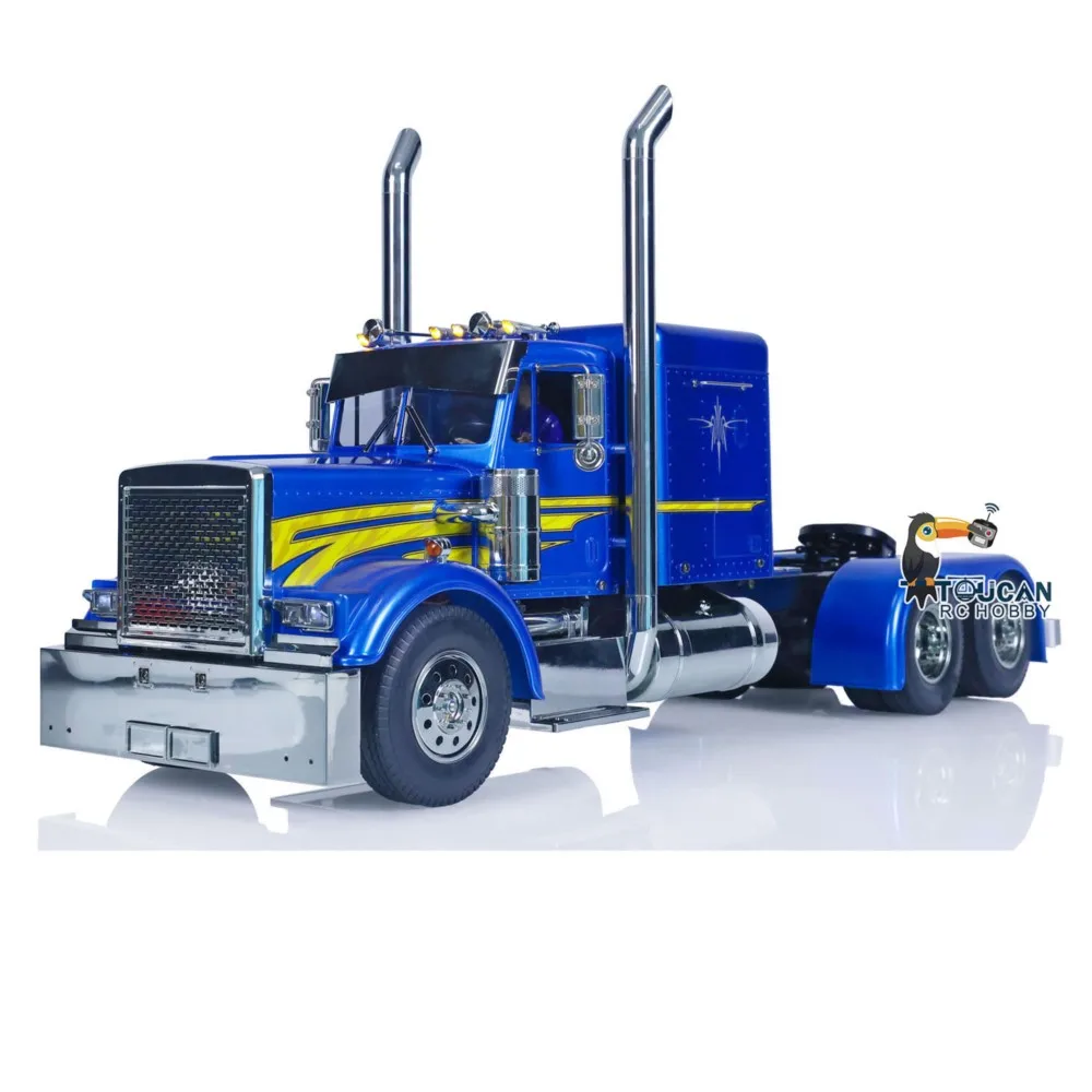 Camión Tractor de control remoto de 3 ejes 1/14 6x4 56344 RTR, vehículo de Control remoto con luces de sonido, modelo de pintura TOUCAN de juguete