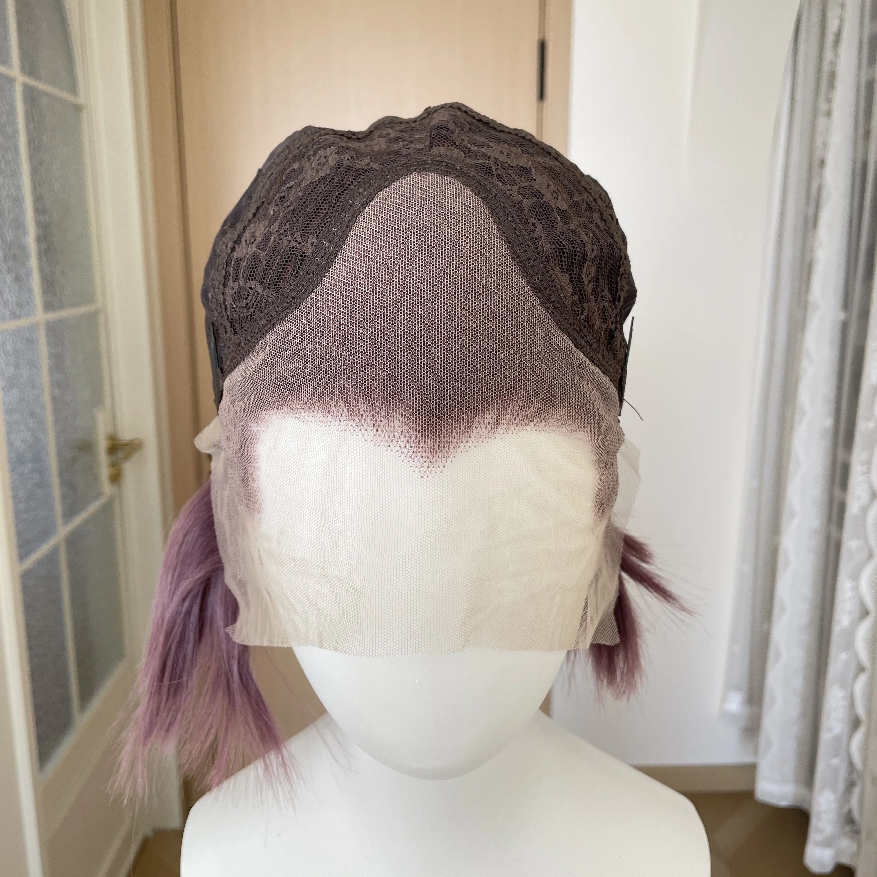 Widow's Peak Short Bob Cut Synthetic Lace Front Wigs for Women Cosplay Wigs for Men Purple Grey Glueless 13x4 Lace Wigs Natural