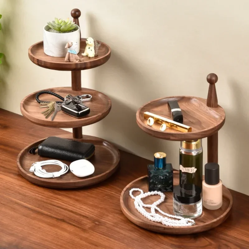 

Walnut Entrance Storage Rack Multi-layered Key Tray Multi-scenario Usage Tool-Free Installation Decorative Organizer