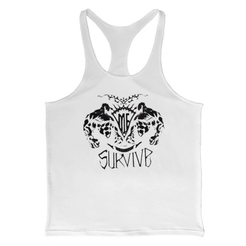 

Men's Fitness "Survive The Grind" Graphic Print Loose Stringer Vest - Sleeveless Gym Training Tank Top for Breathable Comfort