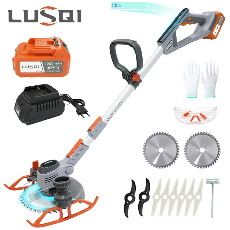 LUSQI 21V Eléctrico Weed Eater Cordless Lawn Mower LED Display Weed Wacker Retractable Home Brush Cutter For Lawn Yard Garden