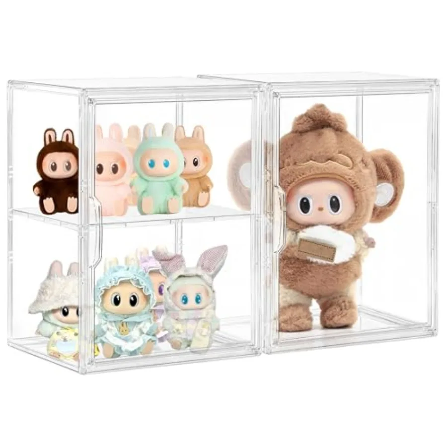 

Acrylic Display Case 2 Pack Clear Display Cases Compatible with Labubu POP MART Figure Display Case with Magnetic Door 2 Layer